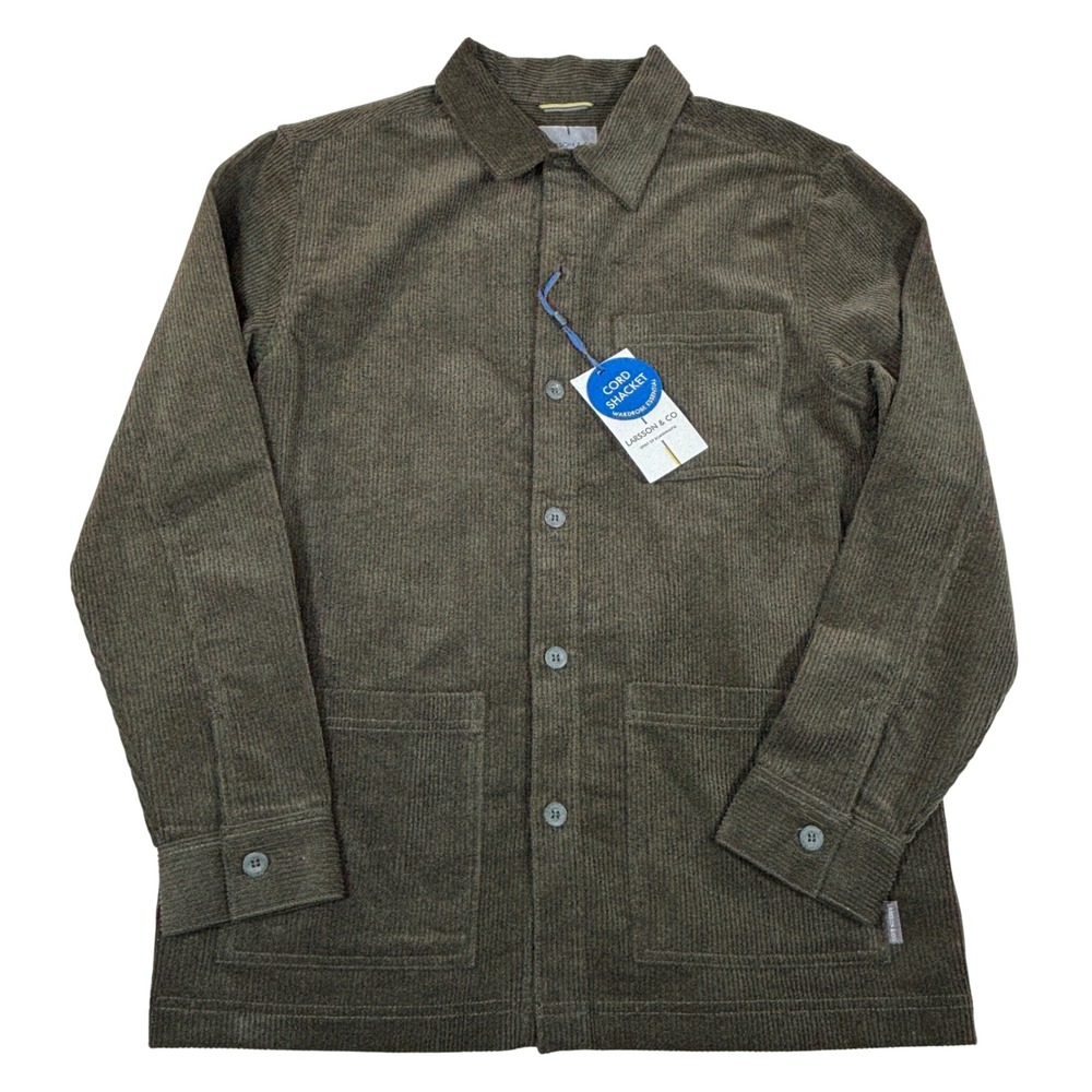 Larsson & Co Mens Med Corduroy Shacket Olive Green Button Front Chore Jacket NWT